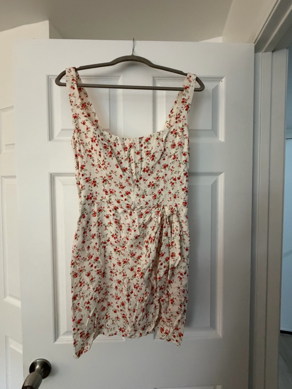 Reformation Cream Dress with Red Floral Print